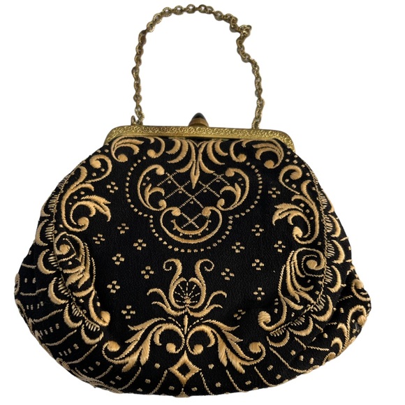 Vintage Embroidered Black and Gold Mini Bag - Picture 2 of 7